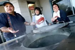 Owners Dan Strazzullo, Lynn Varesco, and Karen Lewis hanging out by the crab pot
